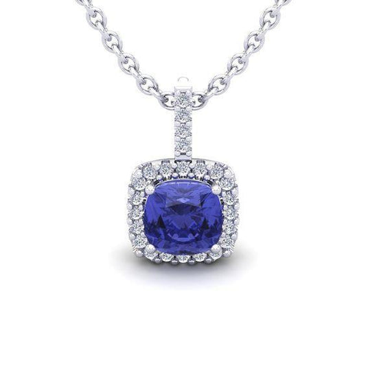 Big Tanzanite And Diamonds 19 Ct Pendant Necklace White Gold 14K