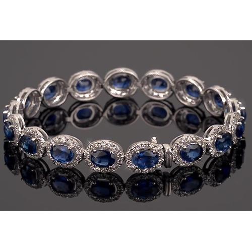 Blue Sapphire Tennis Bracelet Prong Set 39 Carats Women Jewelry