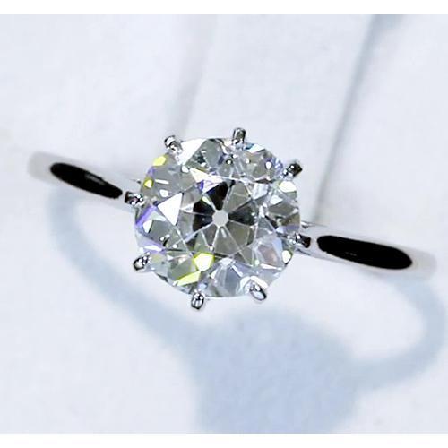 Diamond Solitaire Ring Old Mine Cut 2 Carats Classic White Gold 14K