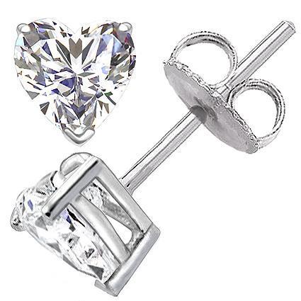 Heart Cut Diamond Stud Earrings 2 Carats Prong Setting