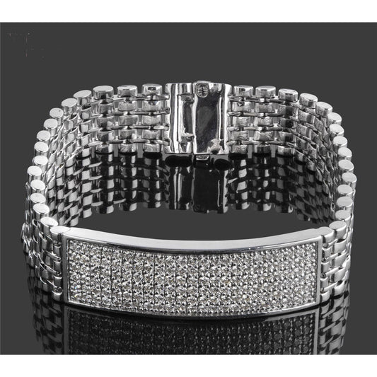 Natural Round Cut Diamond Men Bracelet White Gold 14K 9 Carats