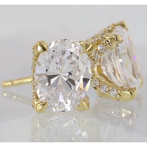 Oval Diamond Studs 2 Carats Yellow Gold