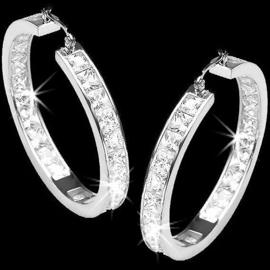 Princess Cut Channel Set Diamond Hoop Earring Gold 14K 3 Carats