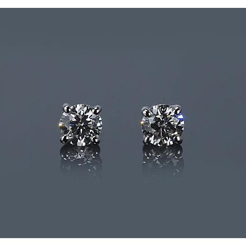 Prong Round Diamond Stud Earring 1 Carat White Gold 14K