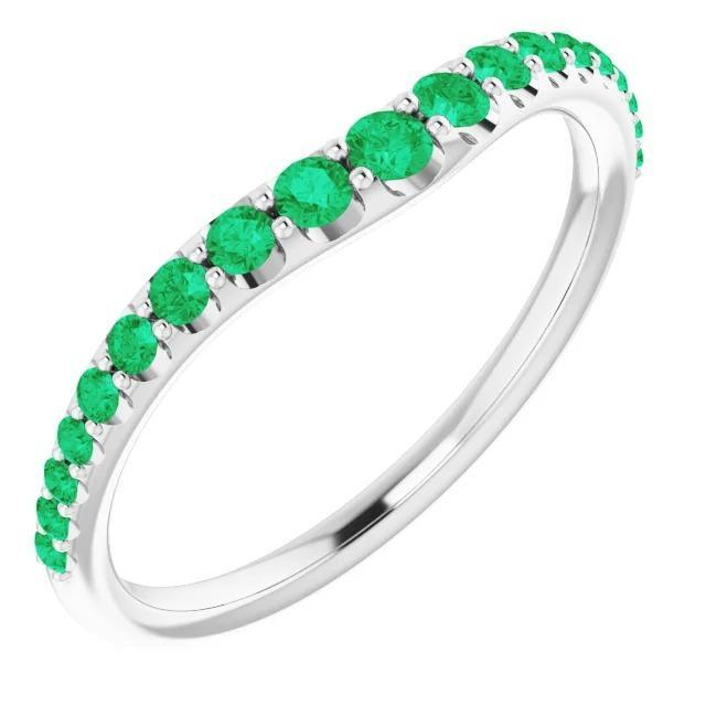Wedding Band Green Emeralds 2 Carats White Gold 14K