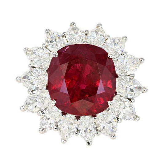 Wedding Ring Natural Garnet With Diamonds 13 Ct White Gold 14K