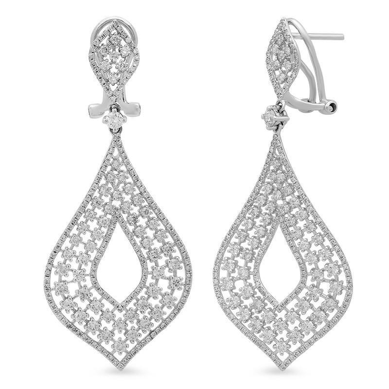 White Gold 14K Women Chandelier Earring Round Diamonds 5 Carats