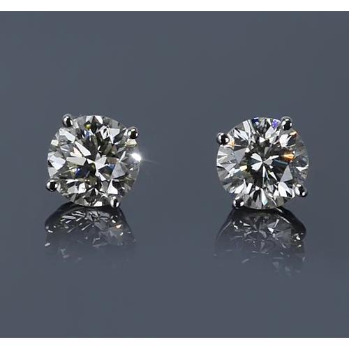 White Gold 2 Carats Round Diamond Stud Earrings