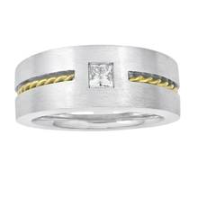 0.35 Carat Princess Cut Real Natural Earth Mined DIAMOND ( NOT LAB GROWN ) Men's Solitaire Ring Two Tone Gold 14K