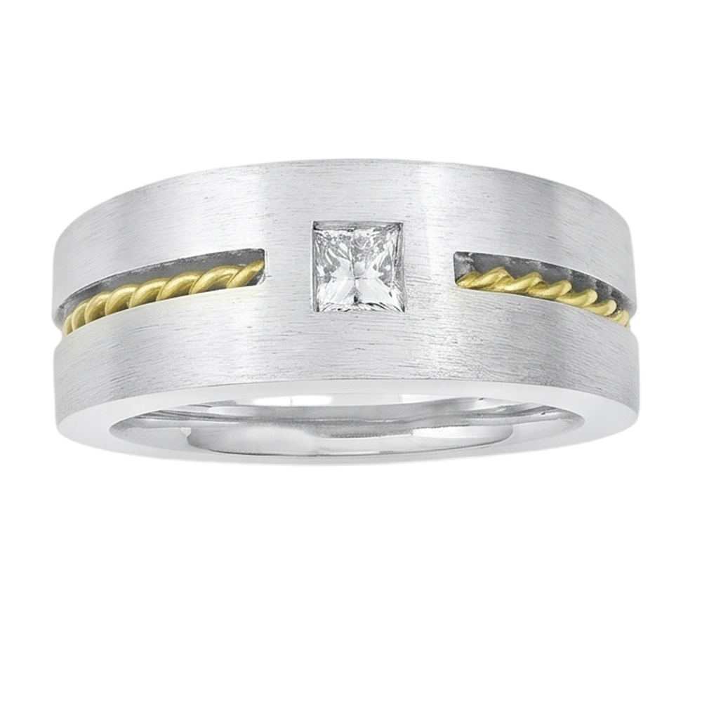 0.35 Carat Princess Cut Real Natural Earth Mined DIAMOND ( NOT LAB GROWN ) Men's Solitaire Ring Two Tone Gold 14K