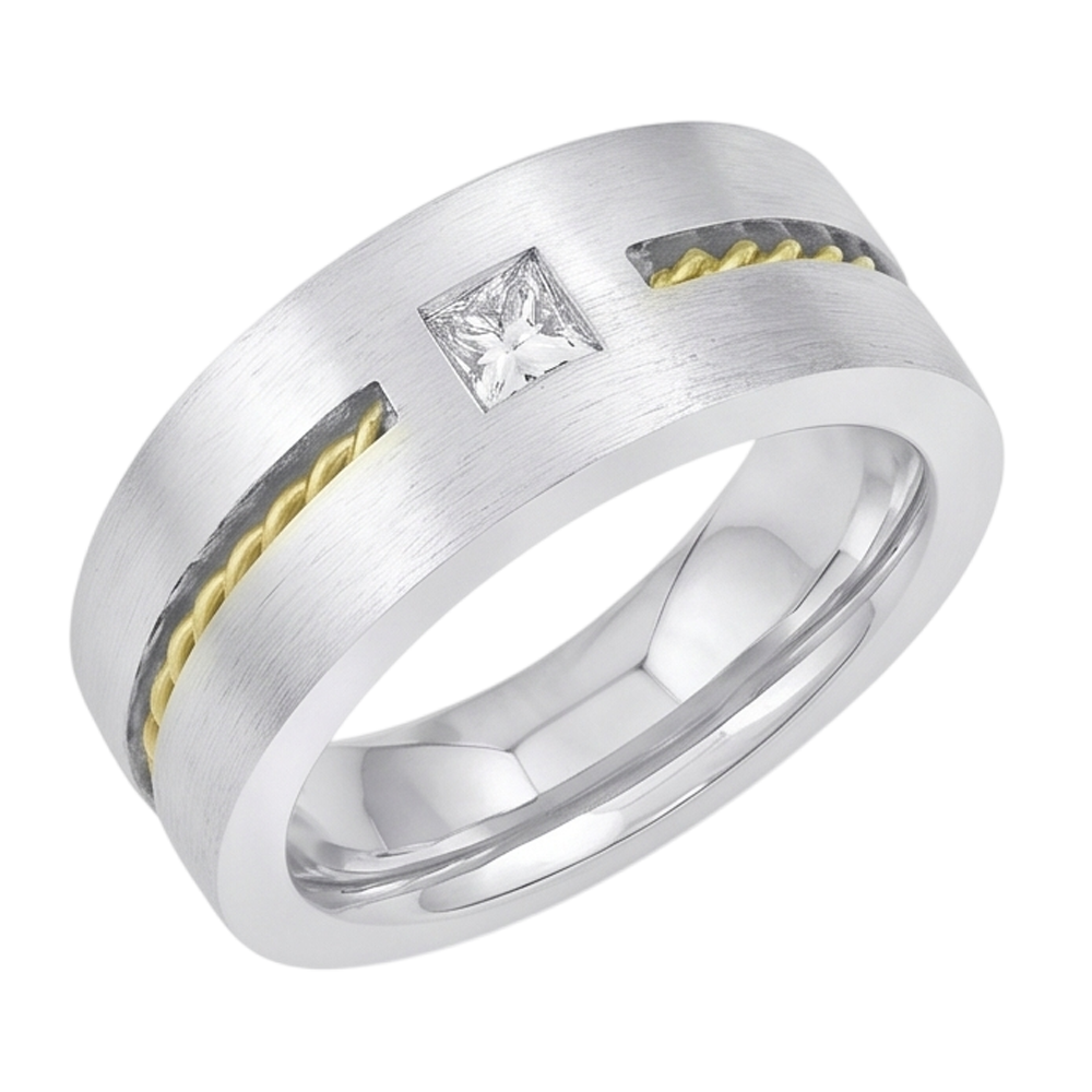 0.35 Carat Princess Cut Real Natural Earth Mined DIAMOND ( NOT LAB GROWN ) Men's Solitaire Ring Two Tone Gold 14K