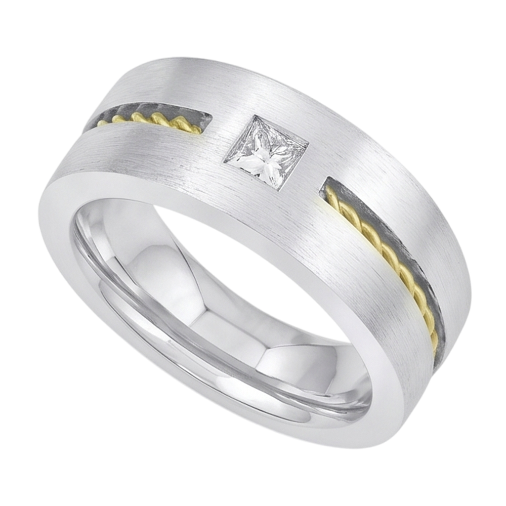 0.35 Carat Princess Cut Real Natural Earth Mined DIAMOND ( NOT LAB GROWN ) Men's Solitaire Ring Two Tone Gold 14K