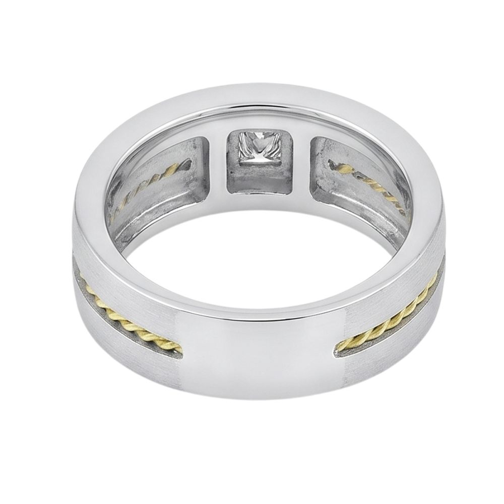 0.35 Carat Princess Cut Real Natural Earth Mined DIAMOND ( NOT LAB GROWN ) Men's Solitaire Ring Two Tone Gold 14K