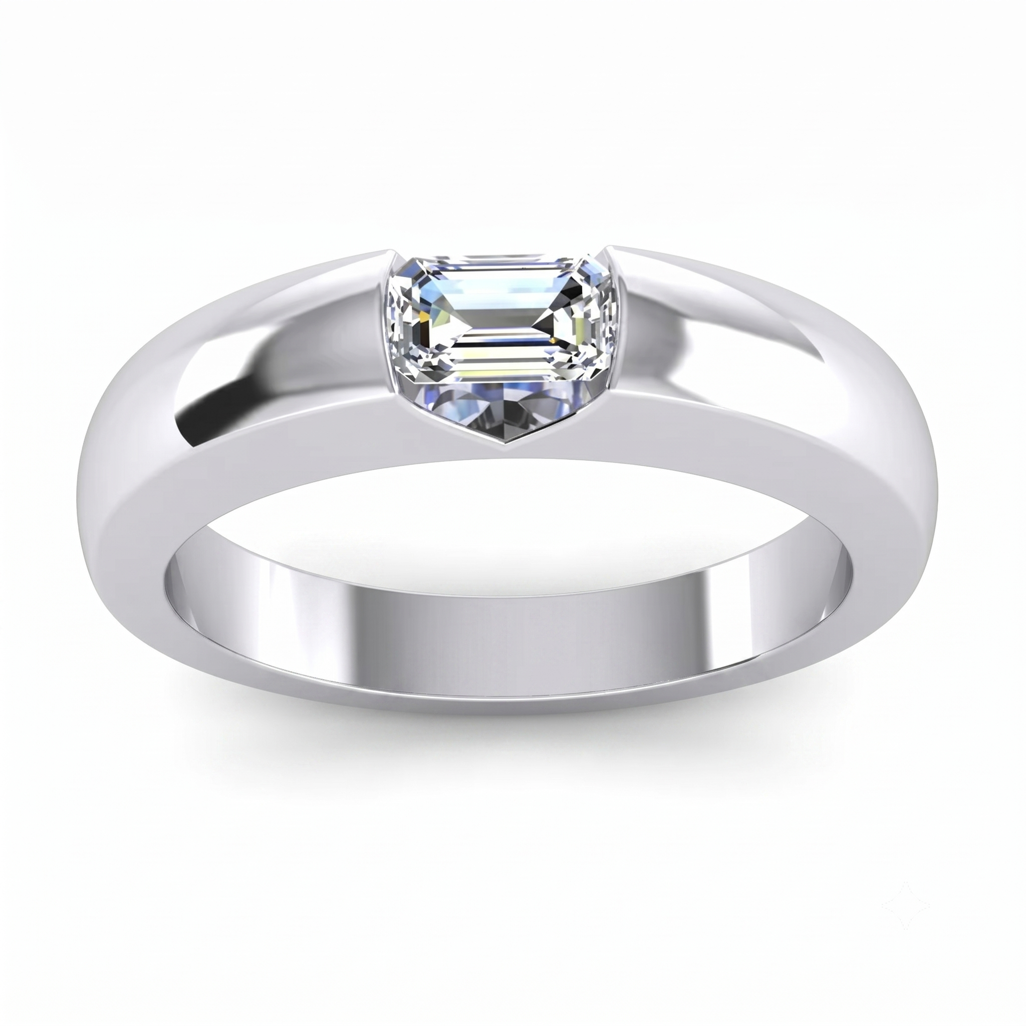 0.50 Carats Emerald Real Natural Earth Mined Diamond Gold Men's Ring East West