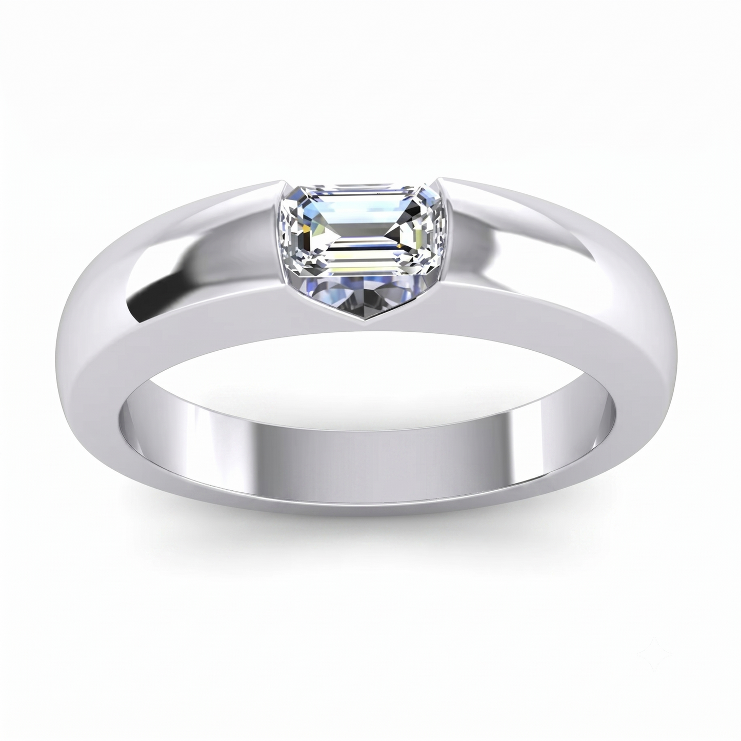 0.50 Carats Emerald Real Natural Earth Mined Diamond Gold Men's Ring East West