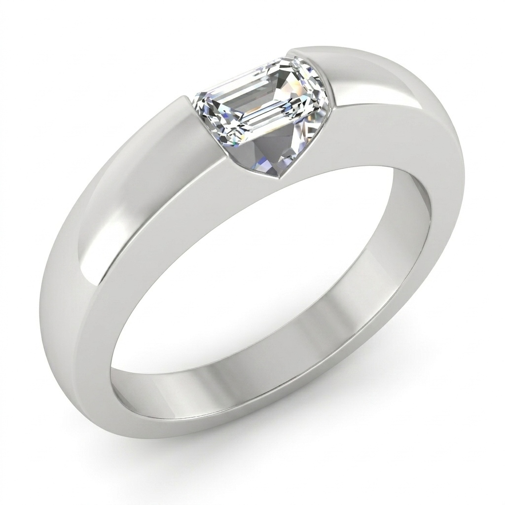 0.50 Carats Emerald Real Natural Earth Mined Diamond Gold Men's Ring East West