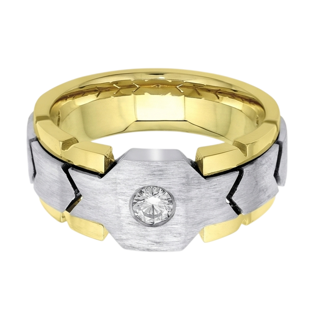 0.50 Carats Round Natural Earth Mined DIAMOND ( NOT LAB GROWN ) Solitaire Mens' Ring Two Tone Gold 14K