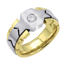 0.50 Carats Round Natural Earth Mined DIAMOND ( NOT LAB GROWN ) Solitaire Mens' Ring Two Tone Gold 14K