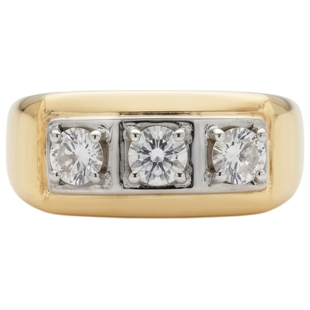 0.75 Carats Real Natural Earth Mined DIAMOND ( NOT LAB GROWN ) Men's Ring Three Stone 14K Two-Tone New