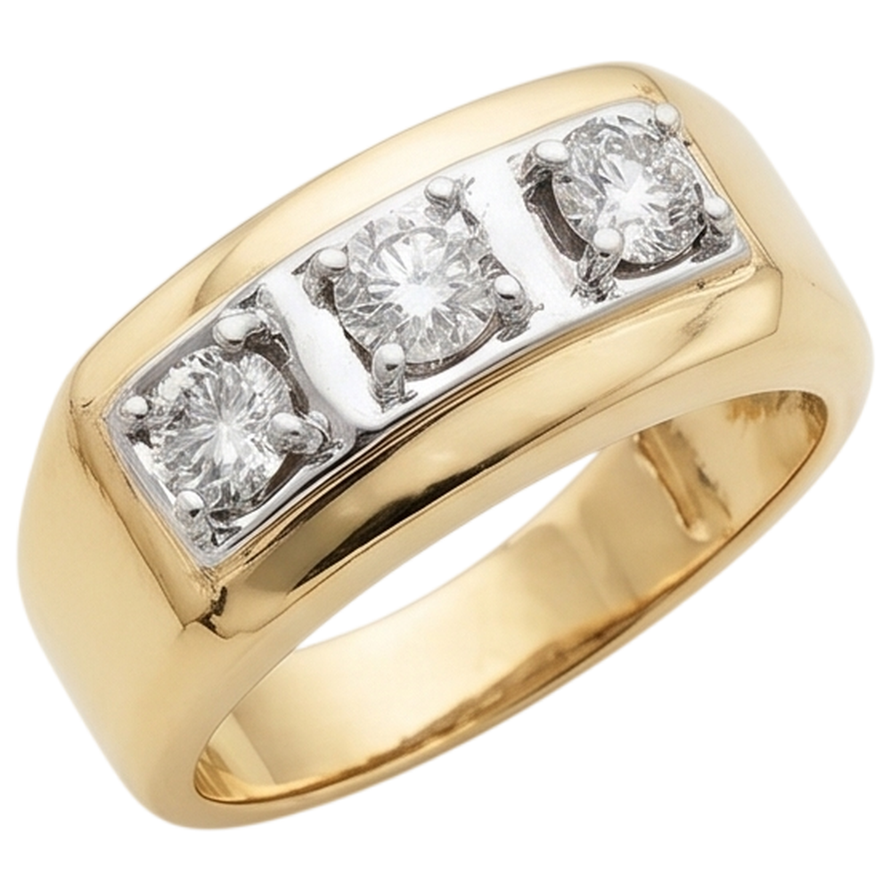 0.75 Carats Real Natural Earth Mined DIAMOND ( NOT LAB GROWN ) Men's Ring Three Stone 14K Two-Tone New