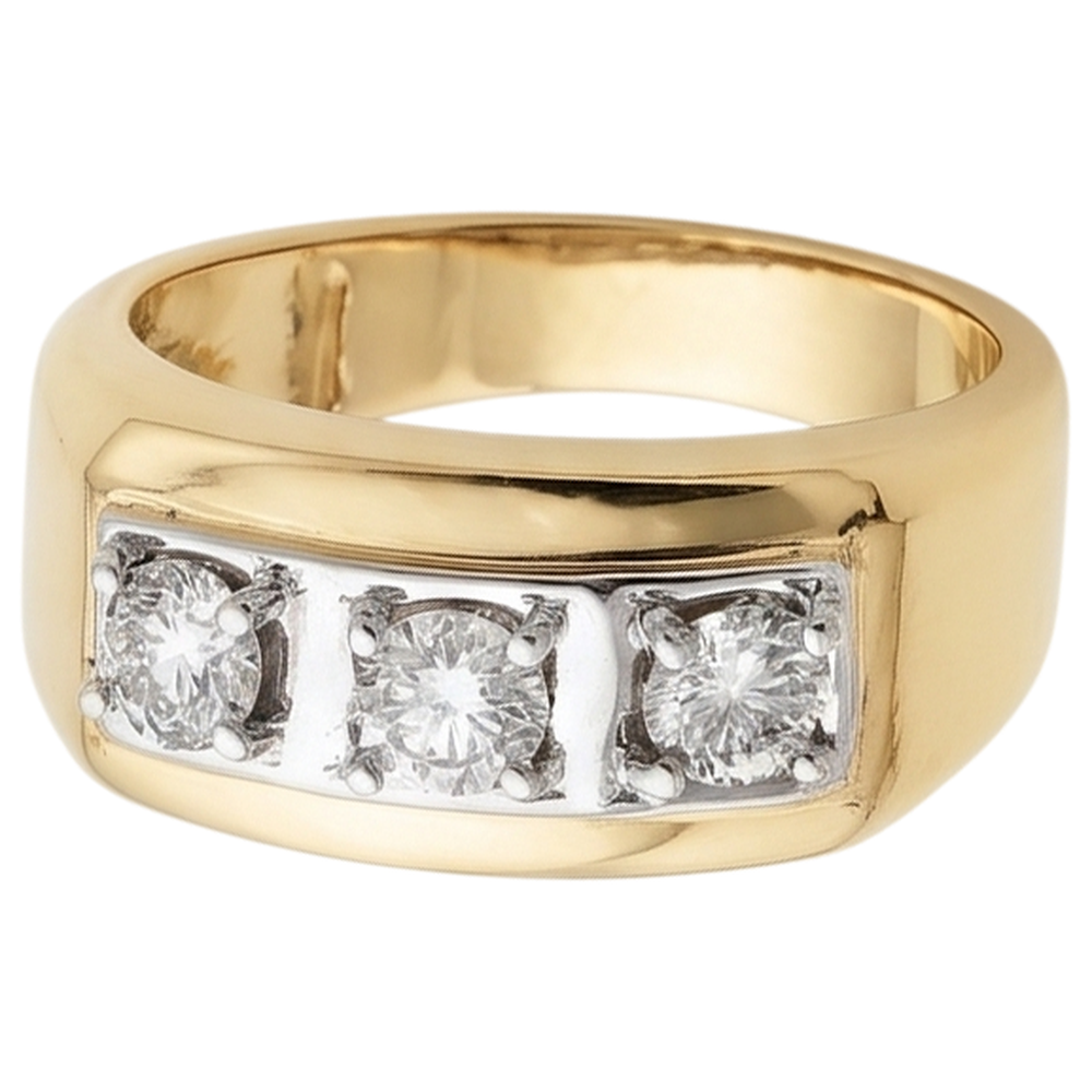 0.75 Carats Real Natural Earth Mined DIAMOND ( NOT LAB GROWN ) Men's Ring Three Stone 14K Two-Tone New