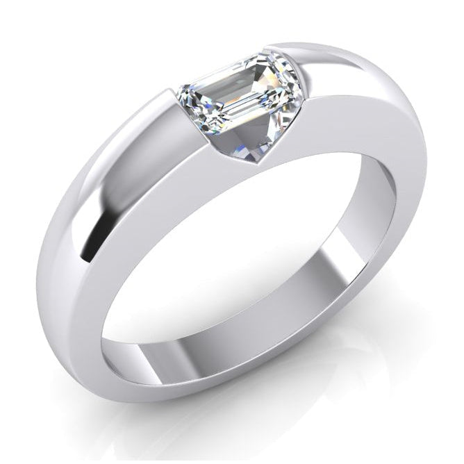 0.50 Carats Emerald Real Diamond Gold Men's Ring East West