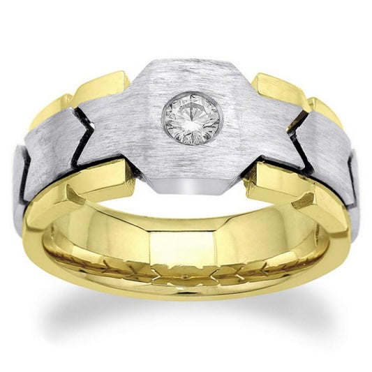 0.50 Carats Round Natural Diamond Solitaire Mens' Ring Two Tone Gold 14K