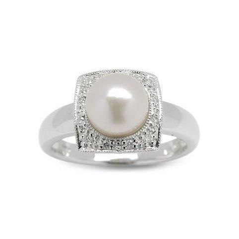 0.50 Round Cut 5 mm Pearl Real Diamond Engagement Ring White Gold 14K