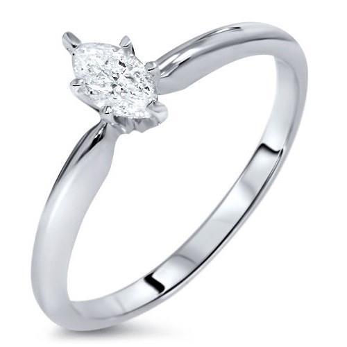 0.75 Carats Marquise Solitaire Genuine Diamond Engagement Ring White Gold 14K