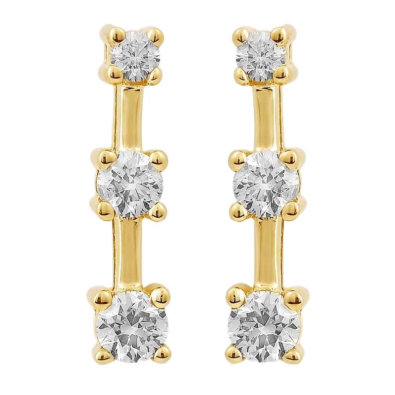 0.75 Carats Natural Diamonds Three Stone Style Stud Earring Yellow Gold 14K