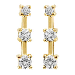 0.75 Carats Natural Diamonds Three Stone Style Stud Earring Yellow Gold 14K