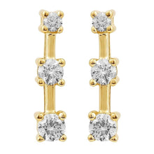0.75 Carats Natural Diamonds Three Stone Style Stud Earring Yellow Gold 14K