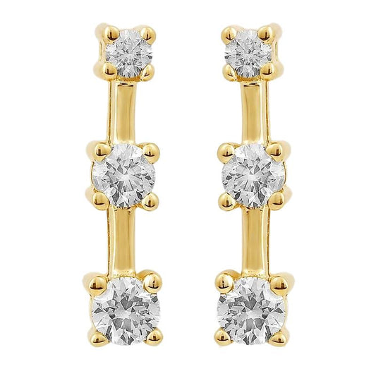 0.75 Carats Natural Diamonds Three Stone Style Stud Earring Yellow Gold 14K