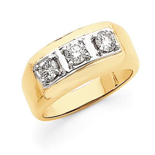 0.75 Carats Real Diamond Men's Ring Three Stone 14K Two-Tone New