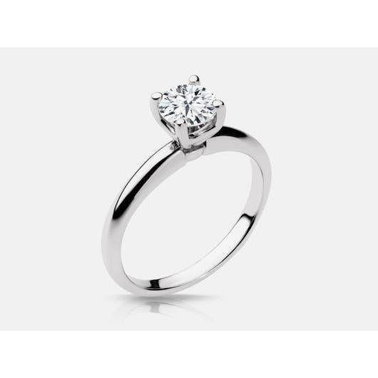 0.75 Carats Solitaire Round Real Diamond Ring 14K White Gold