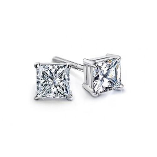 0.80 Carats Genuine Princess Cut Diamond Stud Earrings