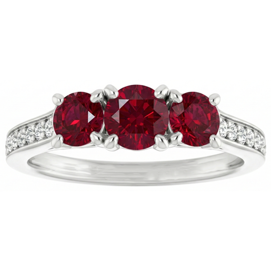 1.10 Carats Burma Ruby Natural Earth Mined Diamond Accented Ring 14K White Gold New