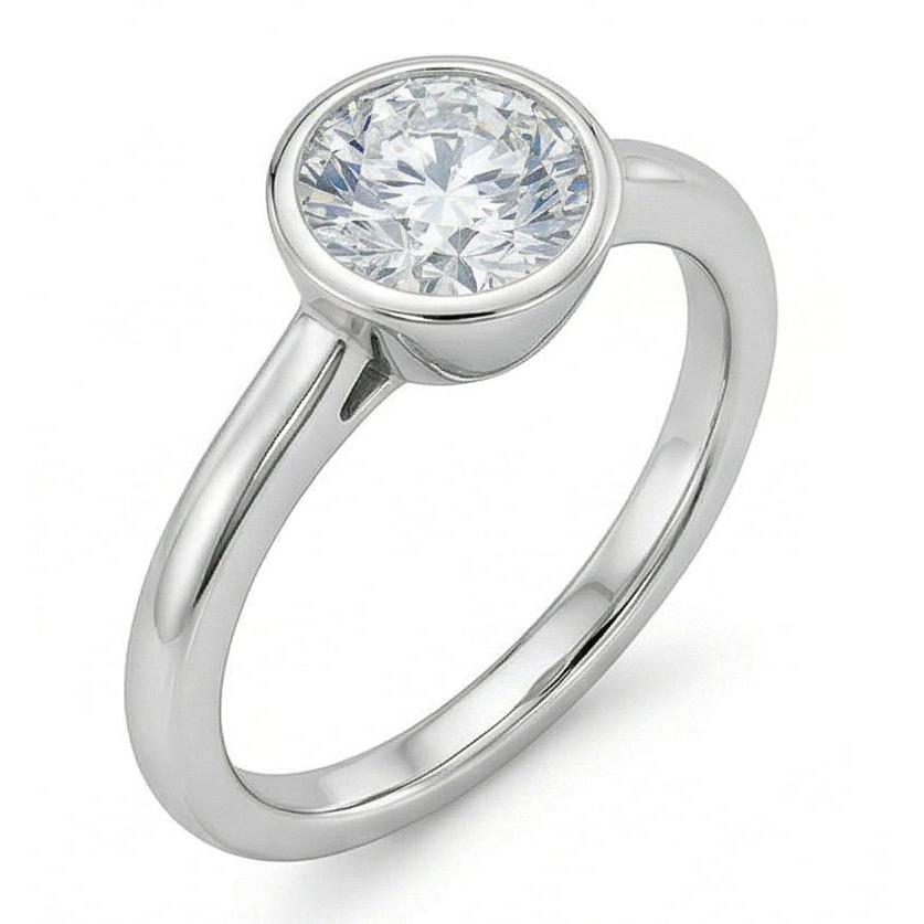 1.20 Ct Round Bezel Set Real Natural Earth Mined Diamond Wedding Solitaire Ring White Gold 14K