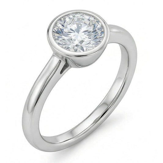 1.20 Ct Round Bezel Set Real Natural Earth Mined Diamond Wedding Solitaire Ring White Gold 14K