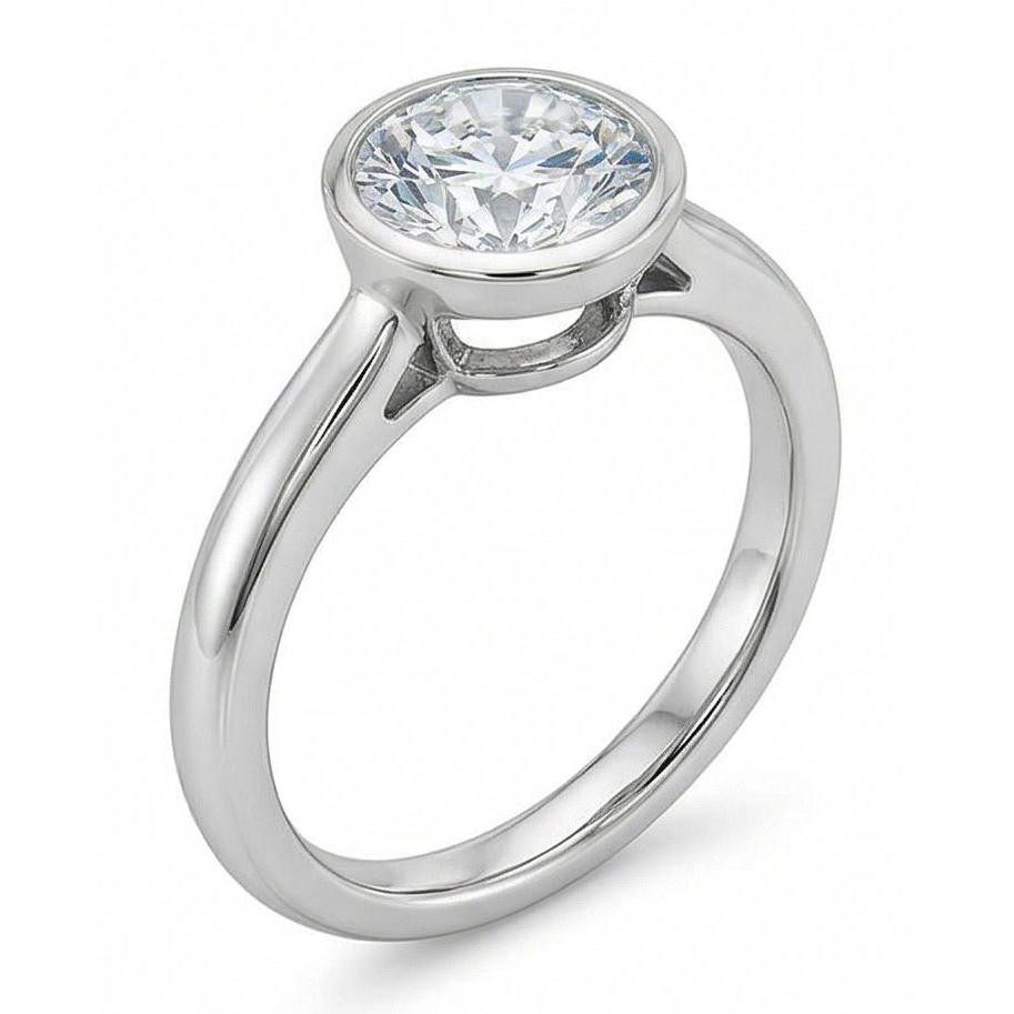 1.20 Ct Round Bezel Set Real Natural Earth Mined Diamond Wedding Solitaire Ring White Gold 14K
