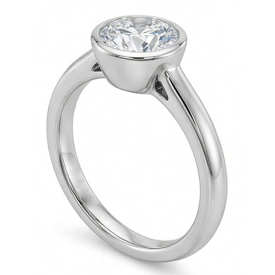 1.20 Ct Round Bezel Set Real Natural Earth Mined Diamond Wedding Solitaire Ring White Gold 14K