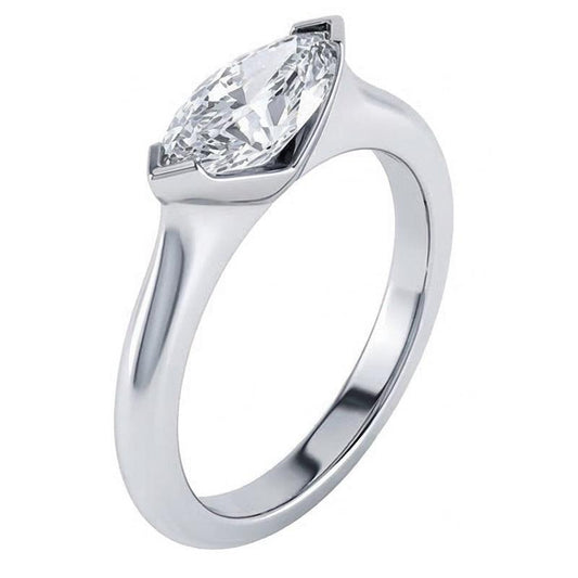 1.25 Carat Bezel Set Marquise Cut Natural Earth Mined Diamond Wedding Ring