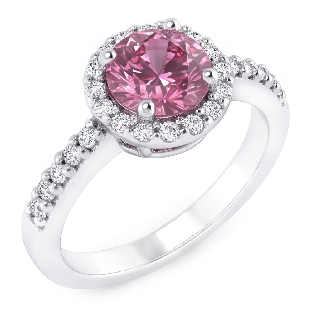1.25 Carats Round Pink Sapphire Solitaire With Accent Engagement Ring