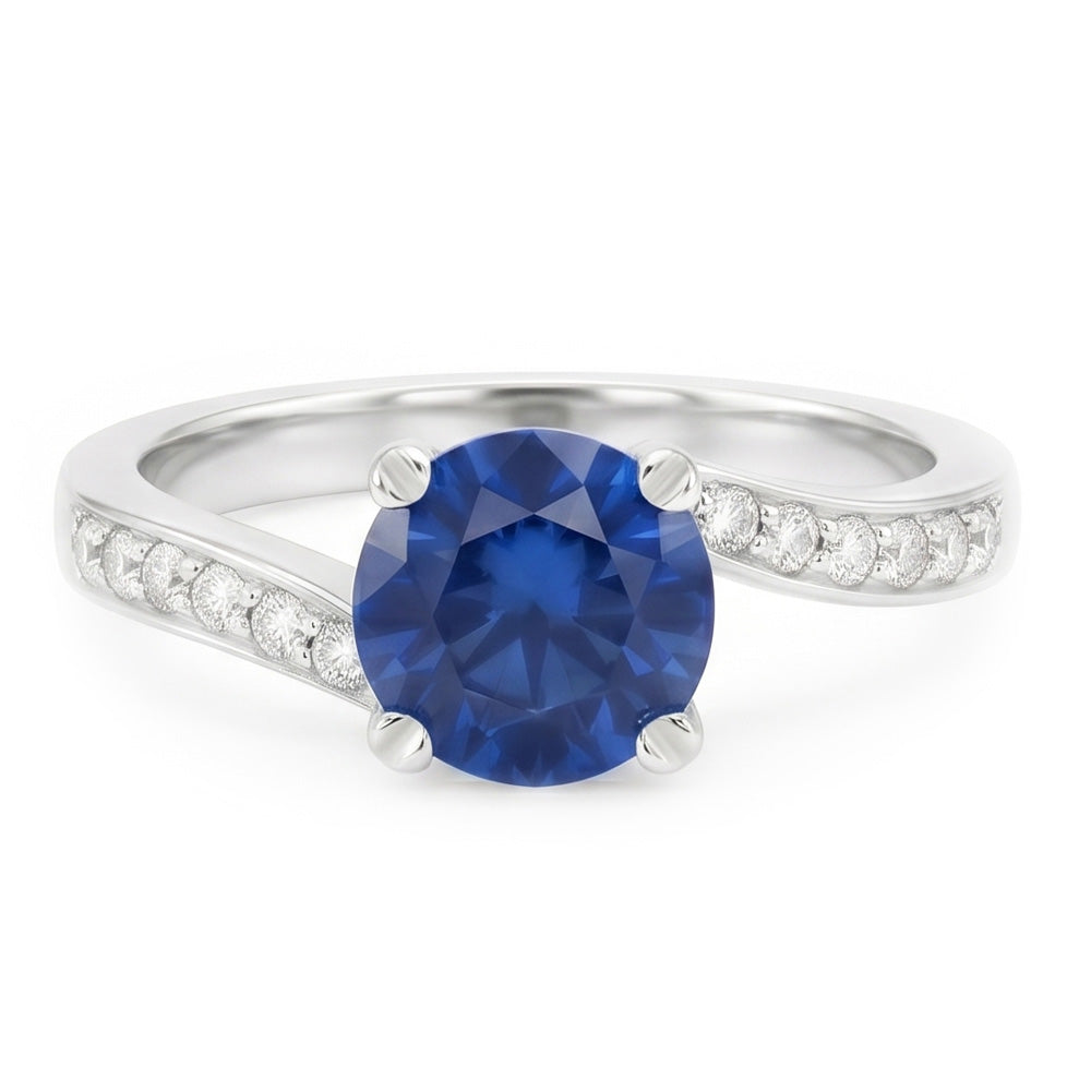 1.25 Ct Round Cut Ceylon Blue Sapphire Natural Earth Mined Diamond Ring