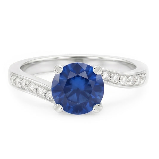 1.25 Ct Round Cut Ceylon Blue Sapphire Natural Earth Mined Diamond Ring