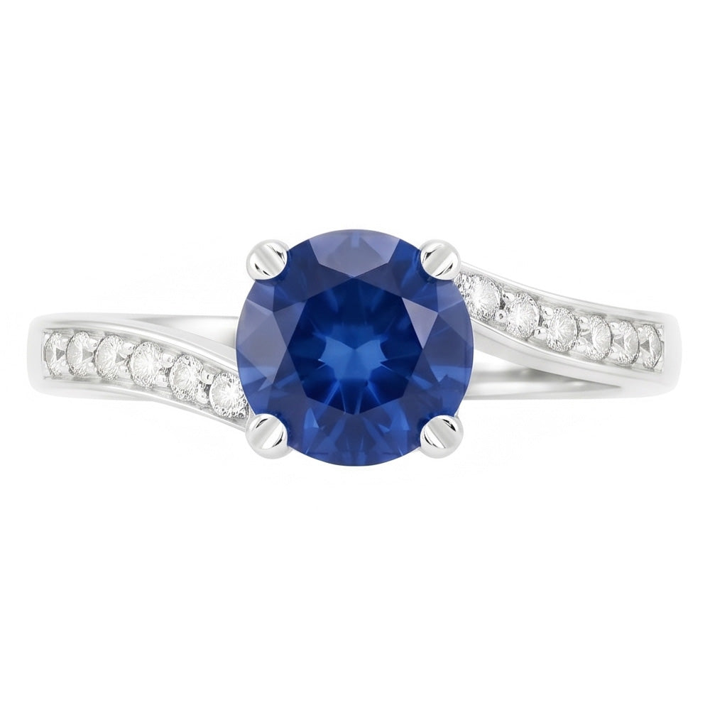 1.25 Ct Round Cut Ceylon Blue Sapphire Natural Earth Mined Diamond Ring