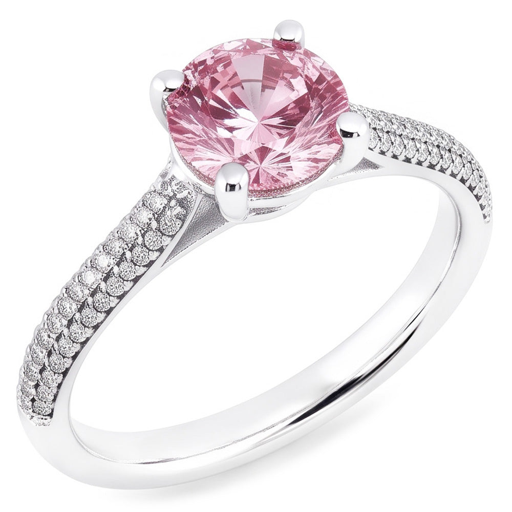 1.26 Ct Round Pink Sapphire Center Wedding Gemstone Ring
