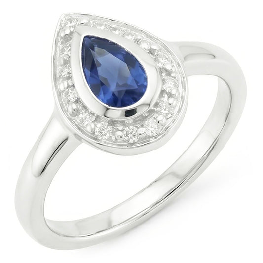 1.30 Ct Ceylon Sapphire Pear Natural Earth Mined Diamonds Wedding Ring