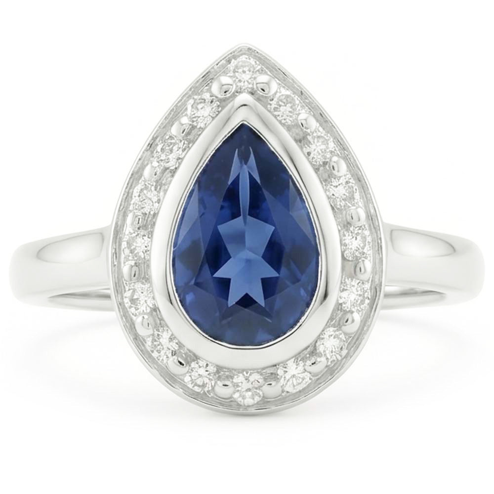 1.30 Ct Ceylon Sapphire Pear Natural Earth Mined Diamonds Wedding Ring