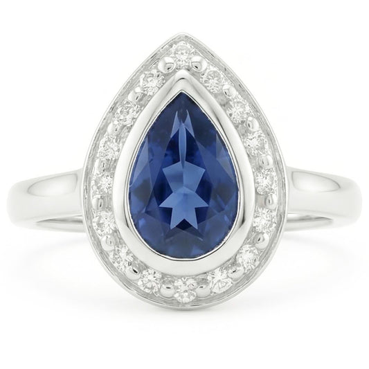1.30 Ct Ceylon Sapphire Pear Natural Earth Mined Diamonds Wedding Ring